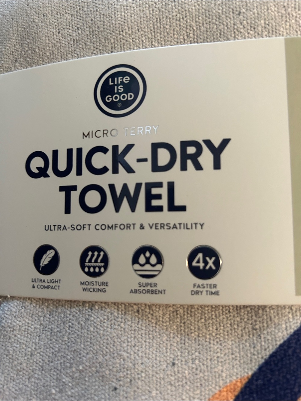 Life Is Good Quick-Dry Towel - Cream & Navy Accents